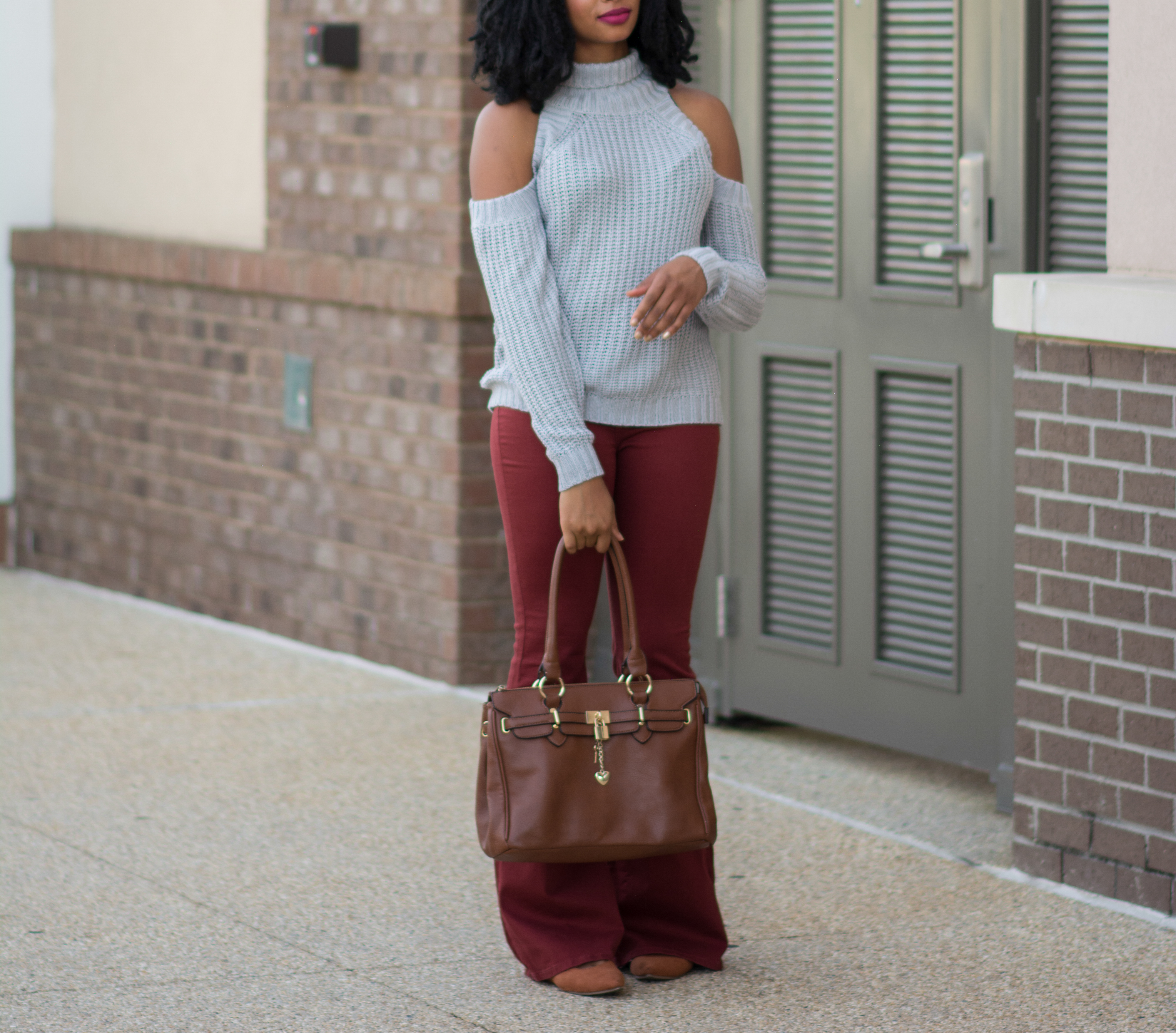 how to style a cold shoulder sweater