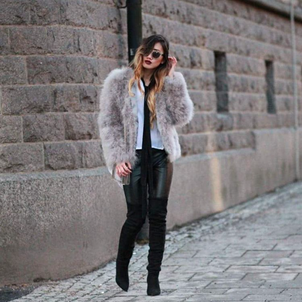 how to style a skinny scarf with a fur coat