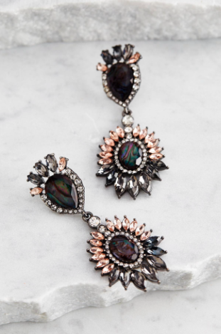 glass stone flower statement earrings
