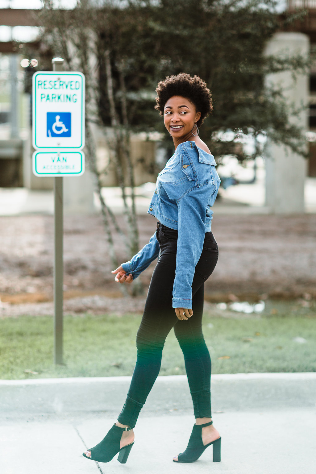 denim off the shoulder jacket